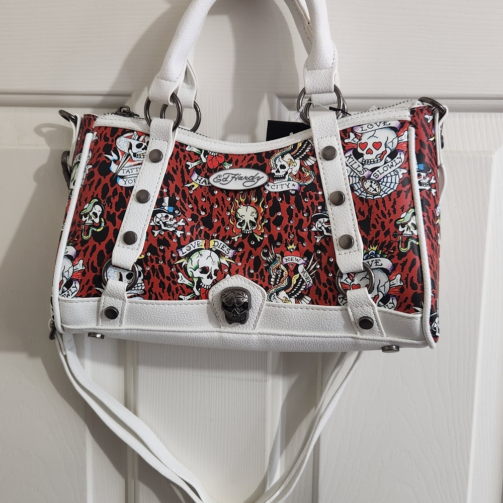 Ed Hardy Skull Satchel Crossbody Bag Nwt